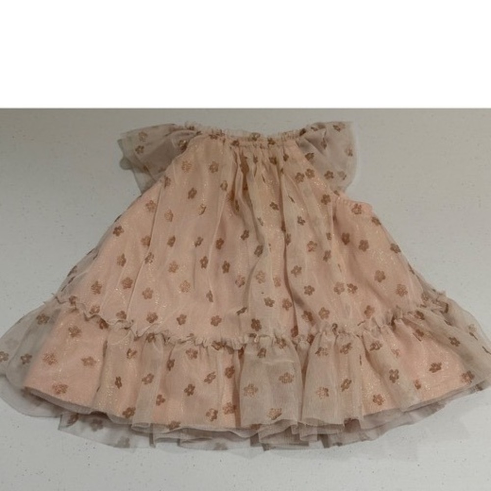 Cat & Jack Baby Girl Pink Tulle Floral Glitter Dress 6M-9M Rose Gold Metallic